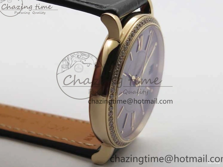 MIROTIME 1228 Durable Portofino 37mm RG V7F 1:1 Best Edition Gray Dial Diamonds Bezel on Black Leather Strap A 7089